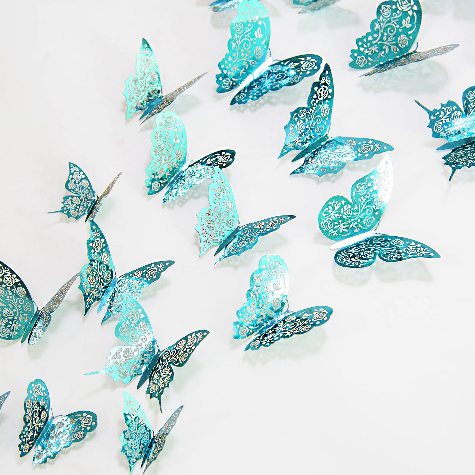 Blue 3D butterfly wall stickers by WinniHouse, set of 12 hollow design wall decals for decorative home decor.