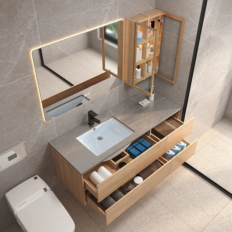 Modern minimalist bathroom vanity set by WinniShop with integrated basin, hand and face wash area, and sleek design.