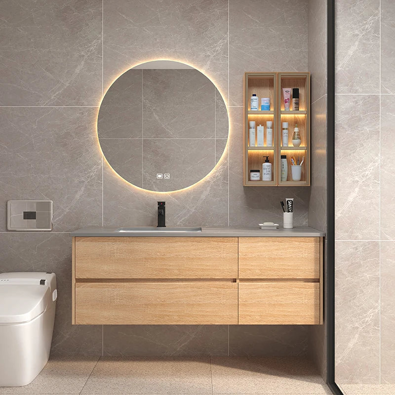 Modern minimalist luxury bathroom vanity set by WinniShop with integrated basin, hand and face wash station, and sleek design.