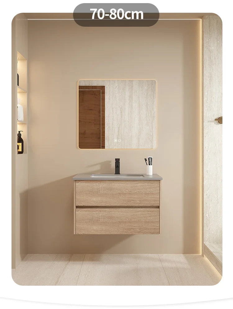 Modern minimalist luxury bathroom vanity set with integrated basin, featuring hand and face wash station, by WinniShop.