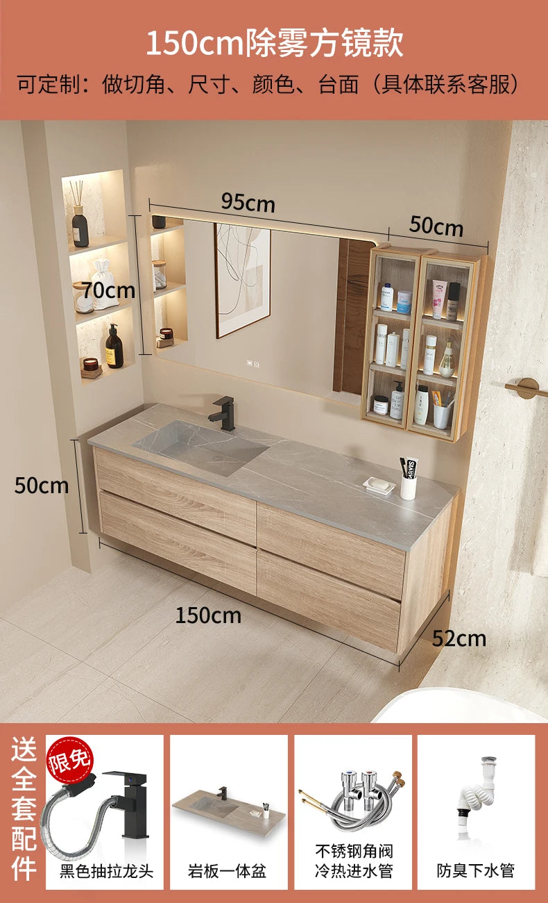 Modern minimalist luxury bathroom vanity set featuring integrated basin, hand washing sink, and toilet with sleek design.