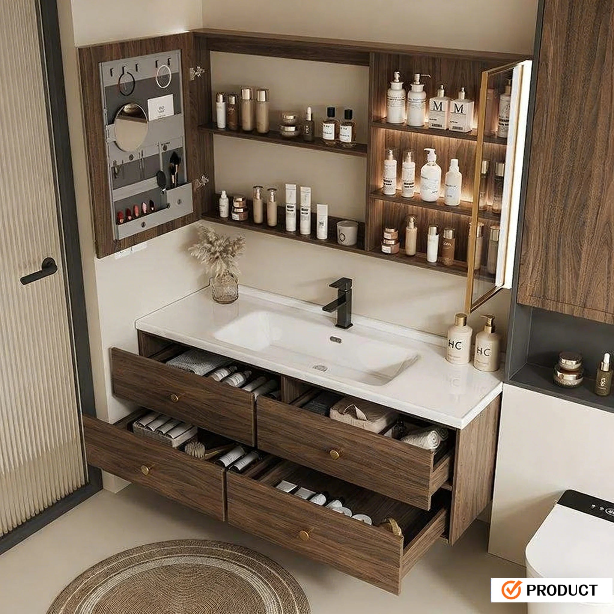 Modern waterproof bathroom cabinet by WinniShop with sleek design, moisture-resistant finish, and easy assembly for residential or hotel use.
