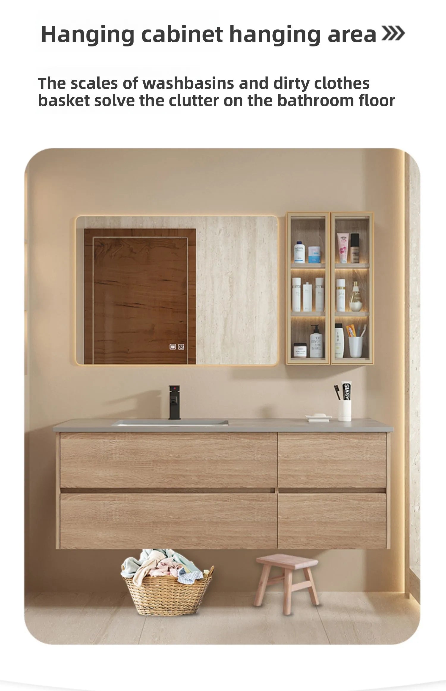 Modern minimalist luxury bathroom vanity set with integrated basin, hand and face wash area, and sleek design by WinniShop.