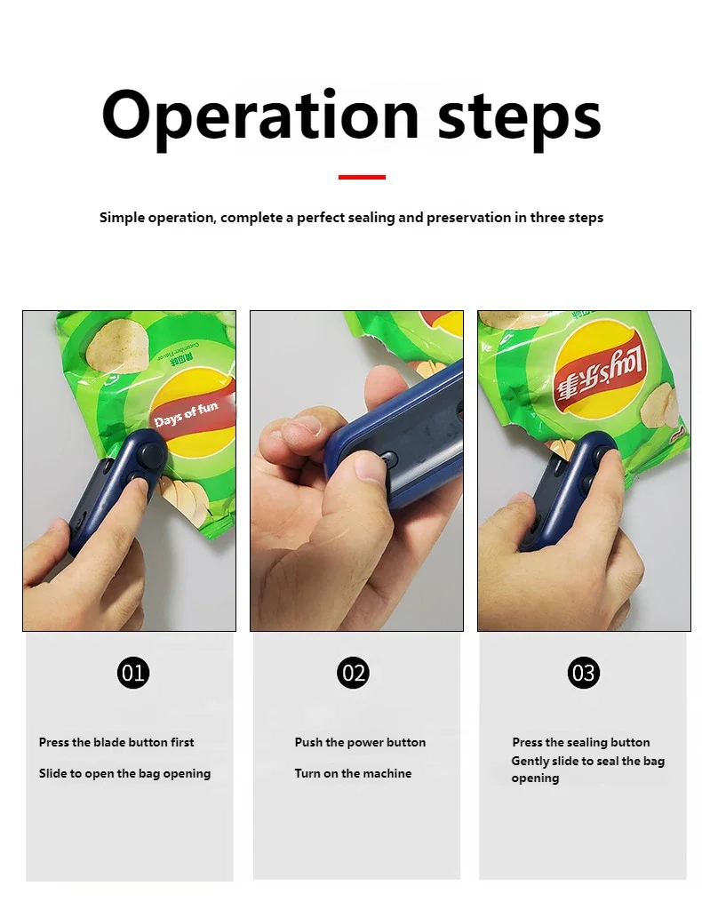 Portable USB rechargeable home food sealer from WinniShop with storage bag and clip for airtight plastic sealing.