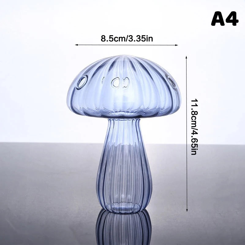 Colorful glass mushroom-shaped vase by WinniHouse with vibrant, translucent design and smooth glass surface.
