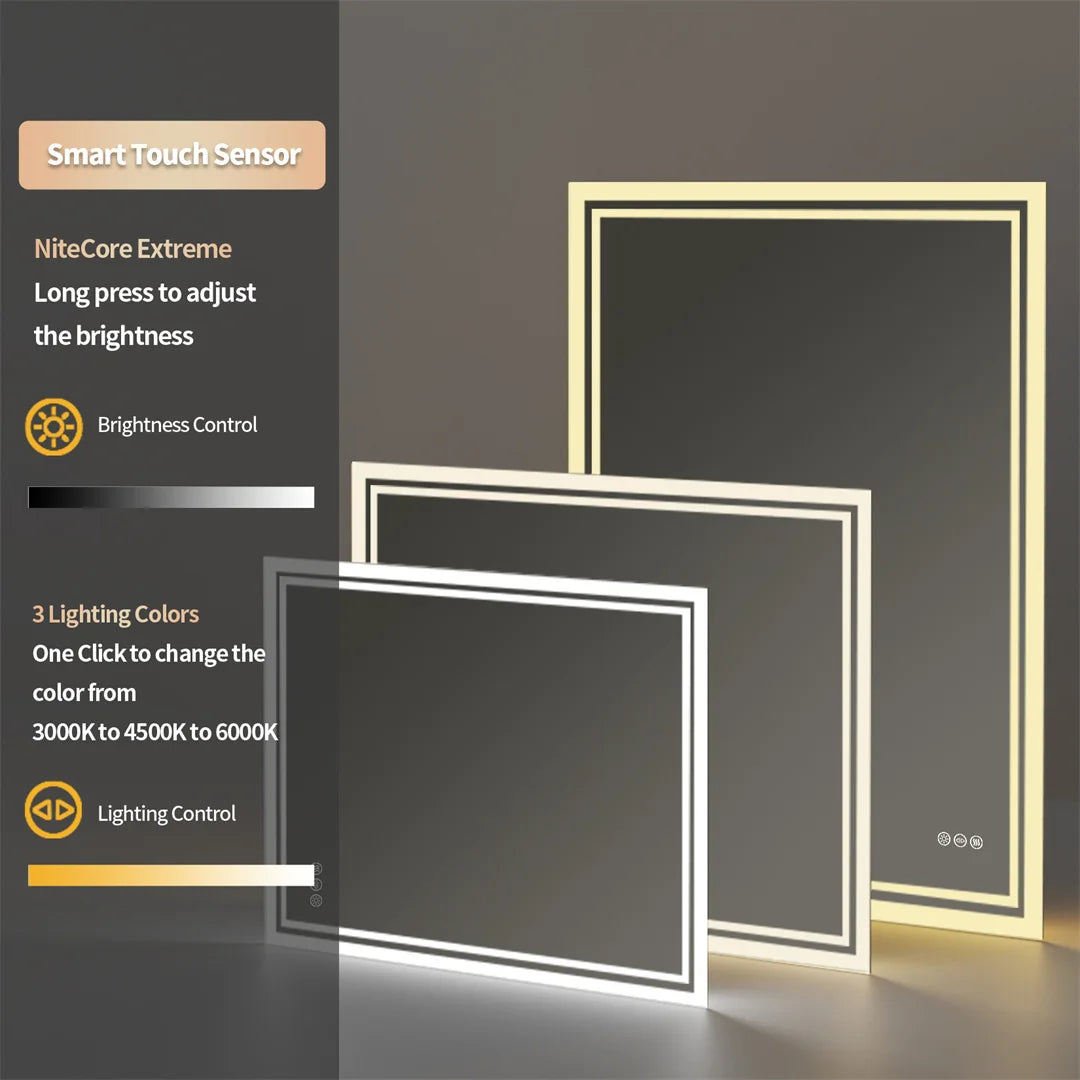 Rectangular bathroom mirror with LED backlighting, no frame, adjustable defogger, suitable for shower, bath, or shaving by WinniShop.