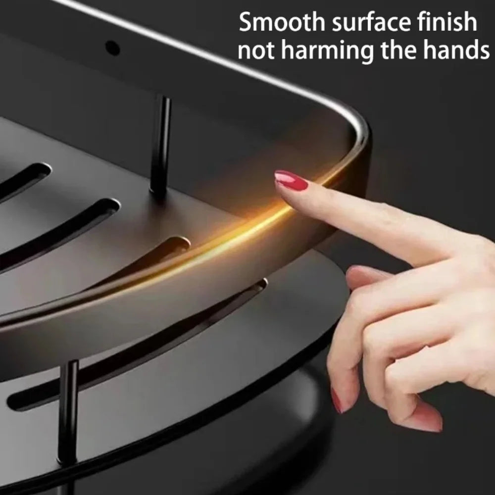 WinniHouse corner bathroom storage organizer with adhesive mount, wall-mounted shower shelf and drainage, no drilling needed.