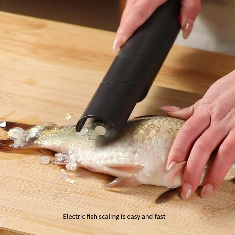 Portable waterproof electric fish scaler from WinniHouse, showing the device with a sleek design and attached power cord.