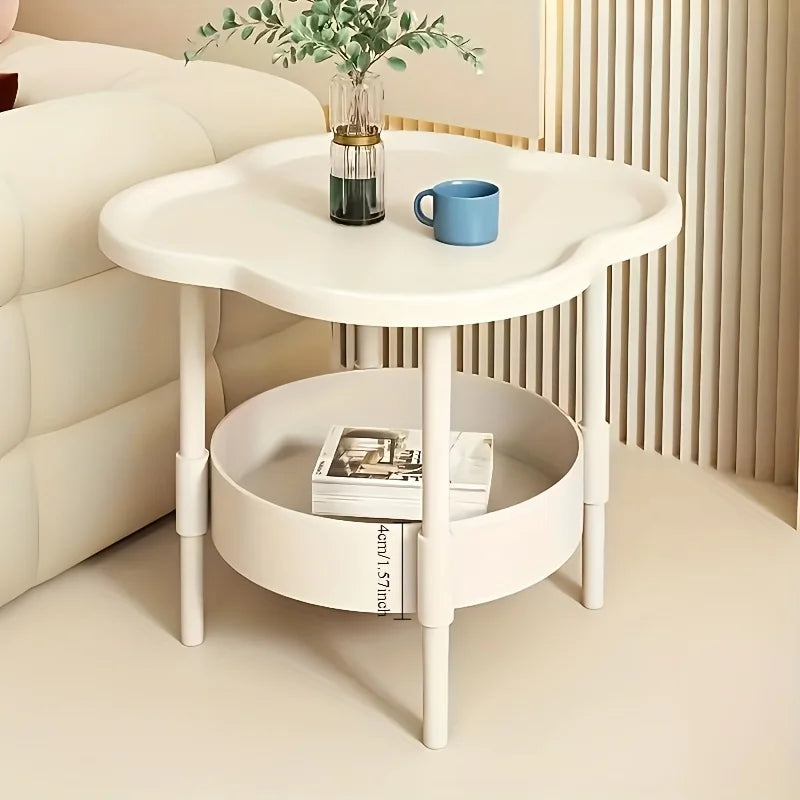 Modern red round side table by WinniShop with storage shelf, lightweight and stylish for living room or bedroom decor.