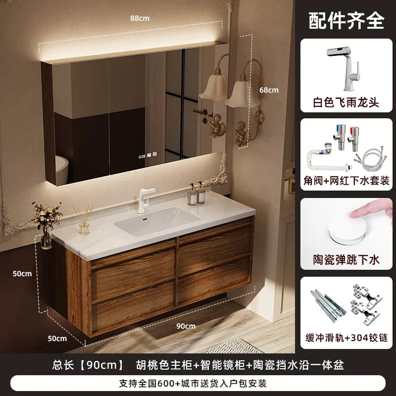 Solid wood vintage bathroom cabinet with washbasin and toilet separator, storage furniture from WinniShop.