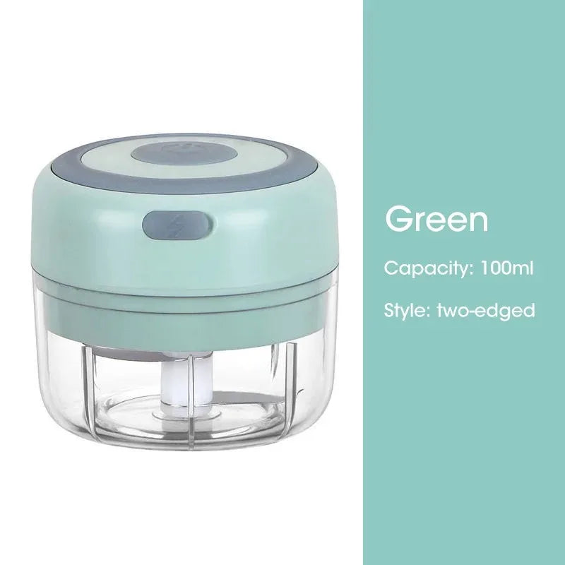WinniHouse electric garlic chopper with USB, 250/100 ml capacity, compact design for easy garlic mincing.