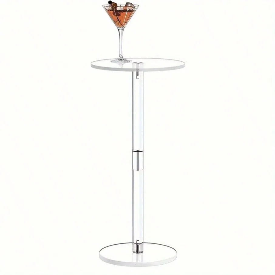 Small round transparent acrylic tea table by WinniShop, modern space-saving side table for living room or beverage use.