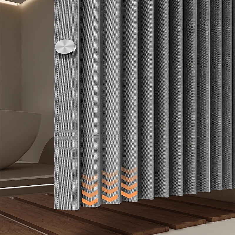 Magnetic adhesive foldable shower curtain from WinniHouse, featuring easy attachment and flexible design for bathroom use.