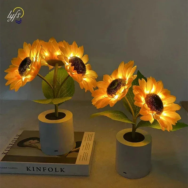 Rechargeable LED sunflower night light by WinniHouse, showcasing a bright, decorative sunflower design for cozy bedroom or living space.