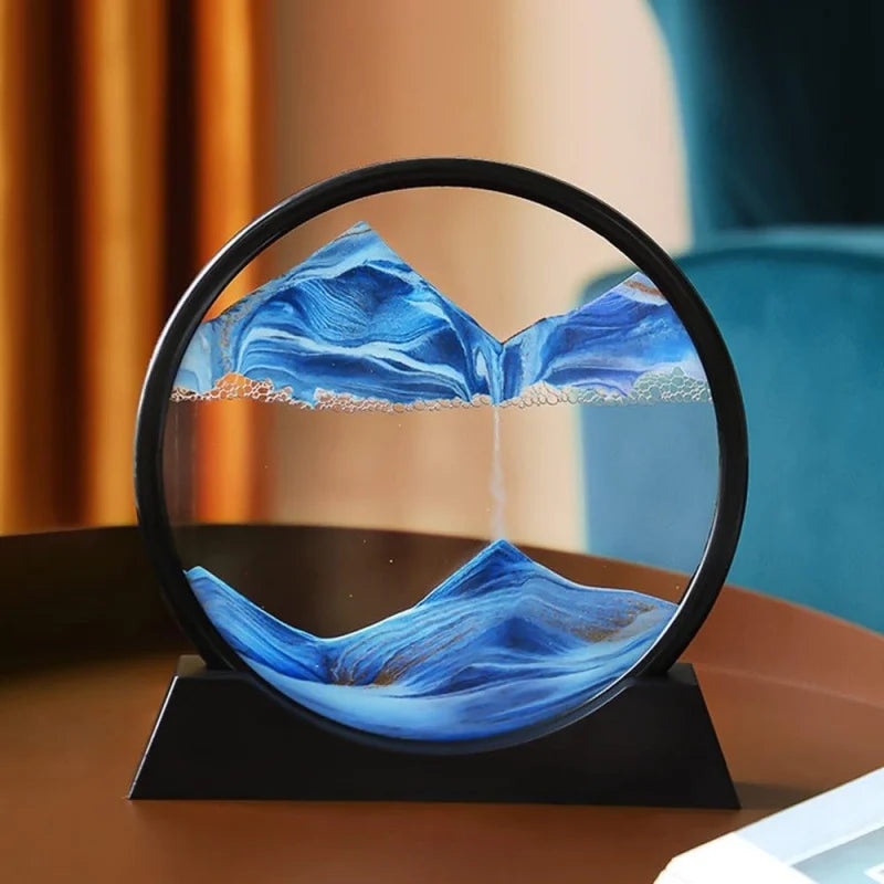 WinniHouse 3D sand timer clock with moving sands and dynamic sand art, showcasing mesmerizing flowing sand patterns.