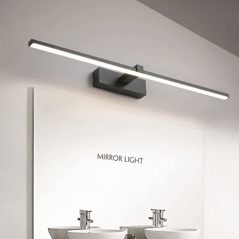 Modern black and white LED wall light for bathroom mirrors, waterproof interior lighting for makeup and bathroom decor by WinniHouse.