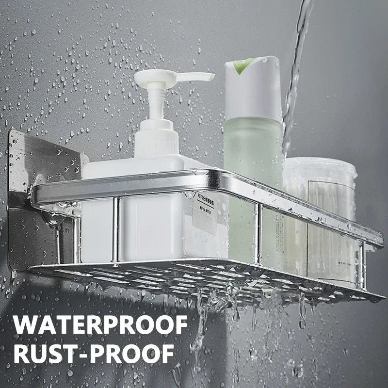 Wall-mounted bathroom storage shelf by WinniHouse, shower organizer for shampoo and bathroom accessories.