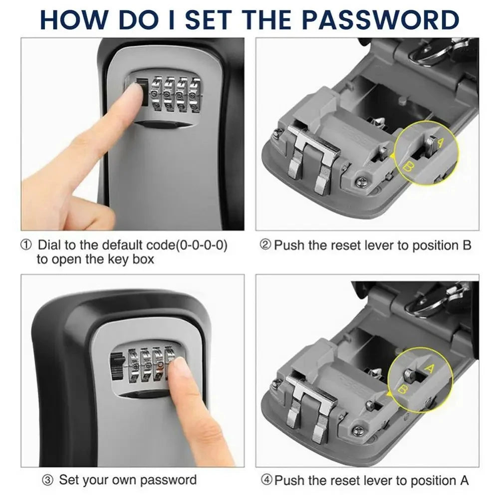 WinniHouse HEE RAK key lock box with 4-digit password, metal ABS case, wall-mounted security storage with large capacity