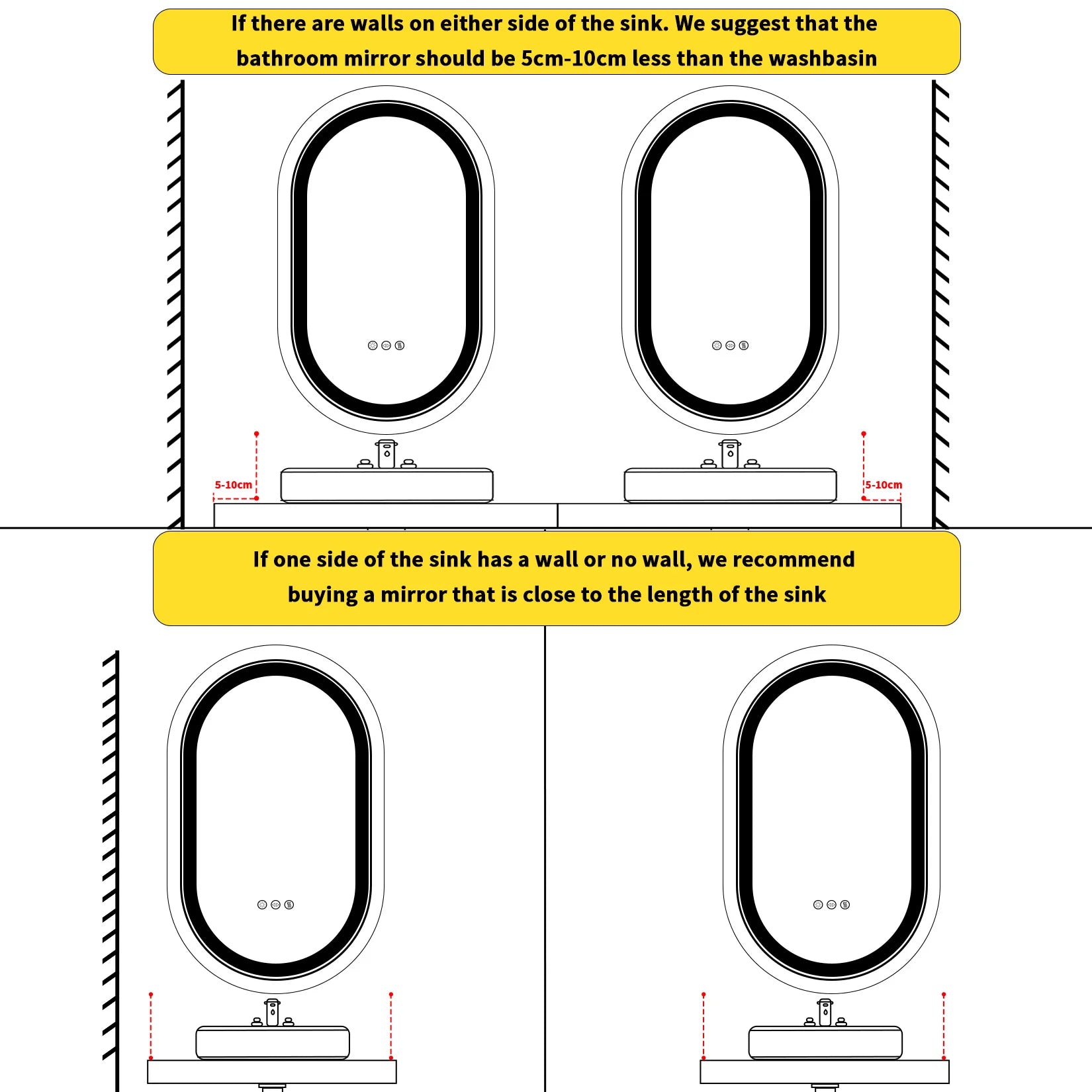 Large oval LED bathroom mirror with anti-fog memory frame, wall-mounted, adjustable brightness, illuminated vanity mirror by WinniShop