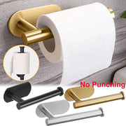 WinniHouse stainless steel adhesive toilet paper holder and bathroom organizer, wall-mounted without drilling, for towel and storage.