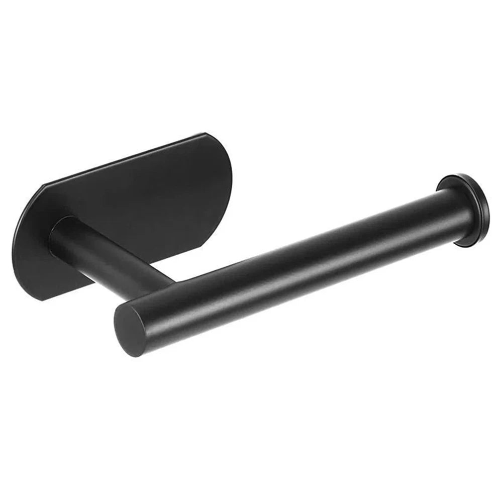 WinniHouse stainless steel wall-mounted toilet paper holder with adhesive backing, bathroom organizer and towel storage.