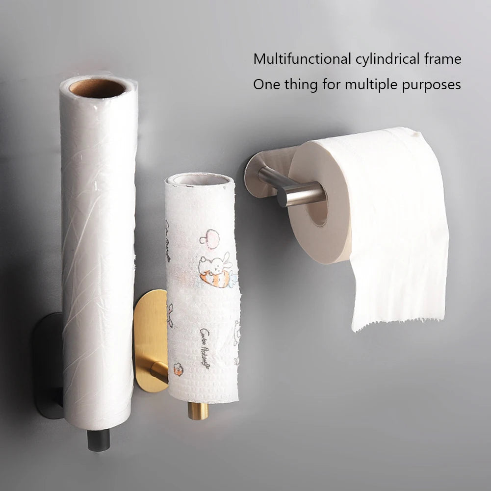 WinniHouse stainless steel adhesive toilet paper holder with wall-mounted towel storage, no drilling, bathroom organization.
