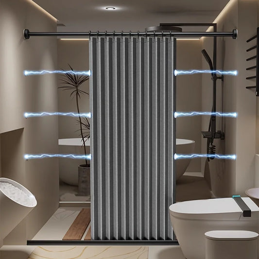 Foldable magnetic shower curtain from WinniHouse with easy-to-adhere suction cups, designed for quick installation and waterproof privacy.