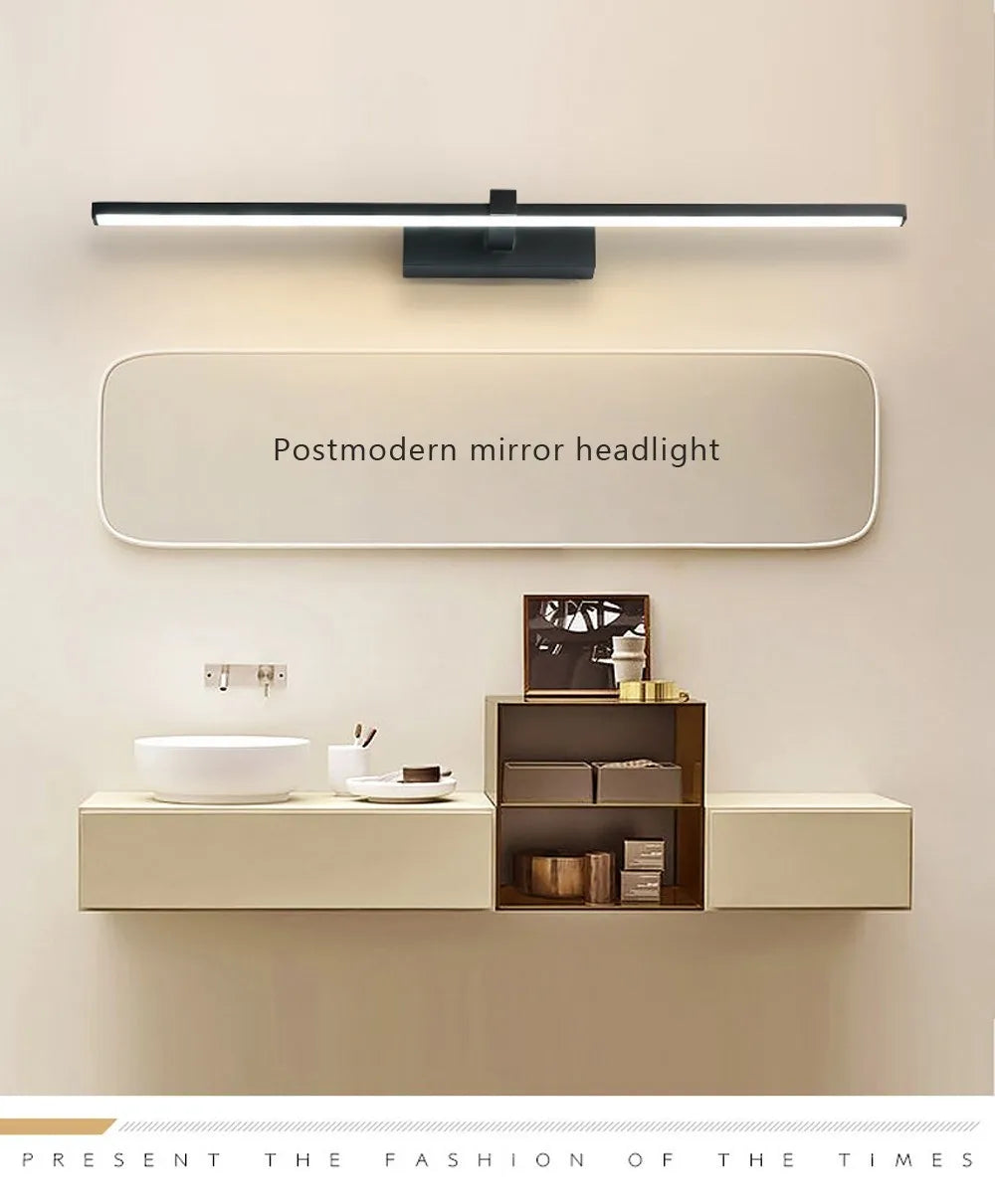 Modern WinniHouse LED wall light for bathroom mirror, white and black waterproof lamp, ideal for makeup and interior bathroom lighting.