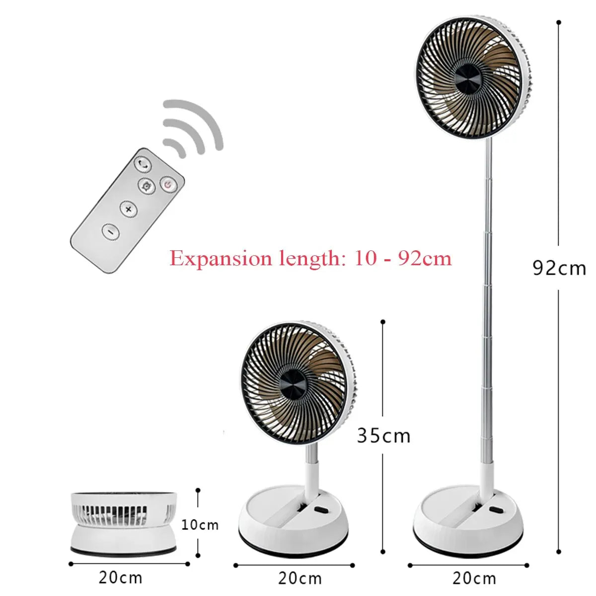 WinniHouse portable folding air cooler fan with remote control, compact design for cooling and air circulation.