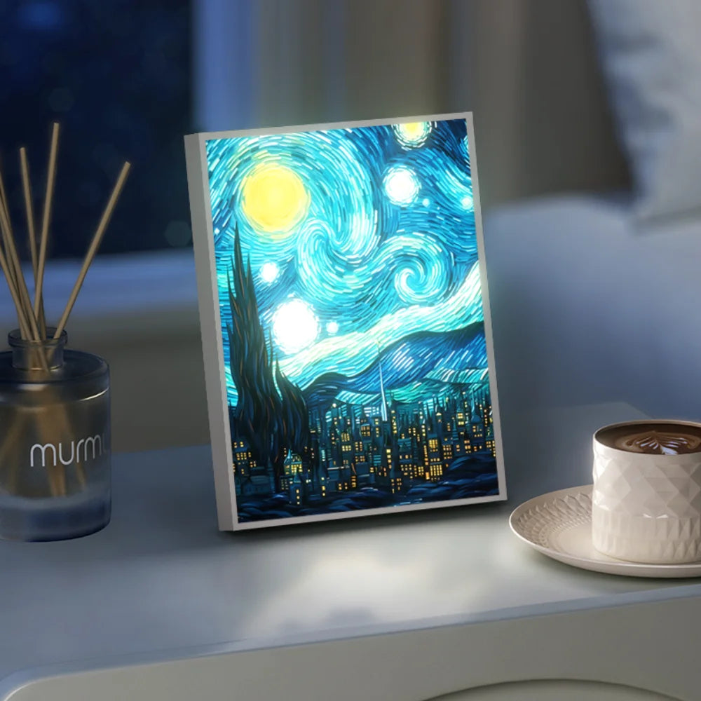 Artistic Van Gogh starry night LED night light by WinniHouse, featuring a beautiful glowing starry sky design.