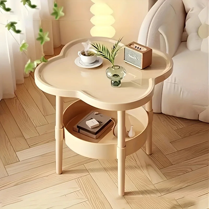 Modern elegant round side table by WinniShop with storage shelf, lightweight design for living room or bedroom.