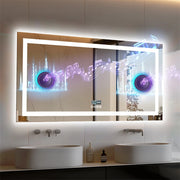 Smart LED bathroom mirror with Bluetooth and anti-fog, wall-mounted by WinniHouse, reflecting a modern bathroom setting.