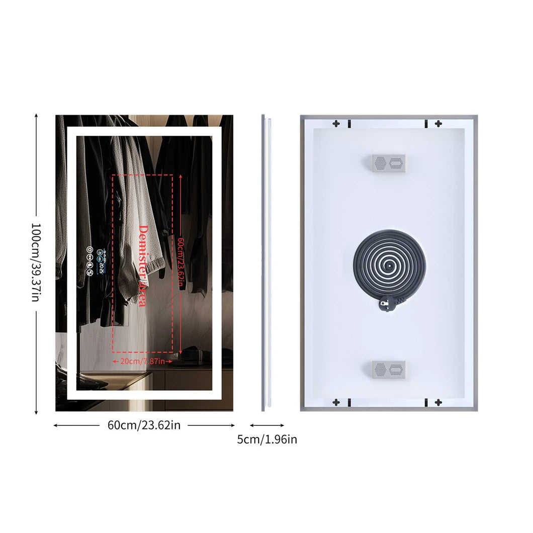 LED smart bathroom mirror with Bluetooth, anti-fog feature, wall-mounted design by WinniHouse.