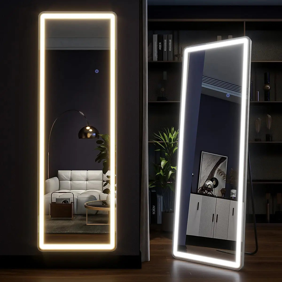 Full-length LED mirror by WinniHouse, 63x20 inches, with adjustable lighting and three color temperature options.