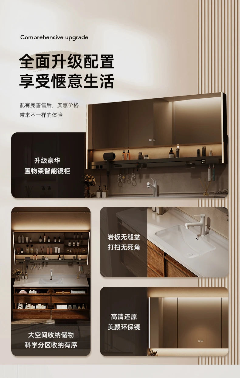 Solid wood vintage bathroom cabinet with sink, storage shelves, and toilet separator, by WinniShop.