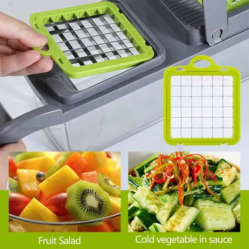 Portable WinniHouse vegetable chopper with multiple blades and compact design for easy vegetable preparation.