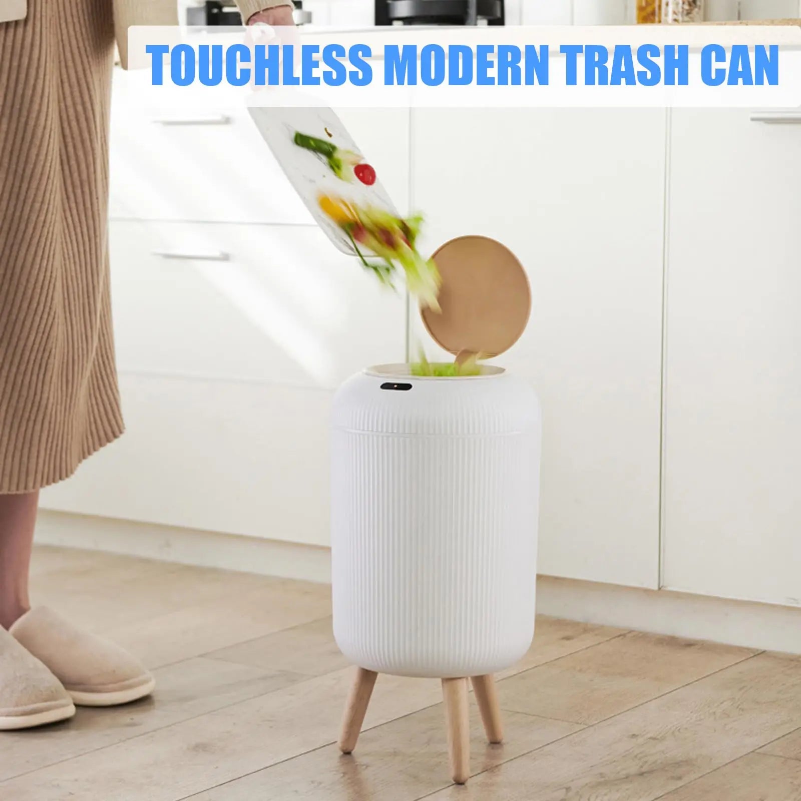 WinniHouse automatic sensor trash bin with touchless lid and sleek design, ideal for modern kitchens and bathrooms.