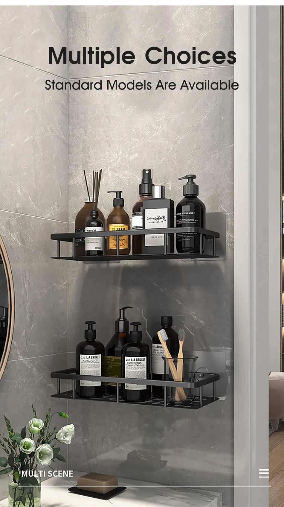 Wall-mounted bathroom storage shelf by WinniHouse, shower organizer for shampoo and bathroom accessories, wall-mounted bathroom shelf