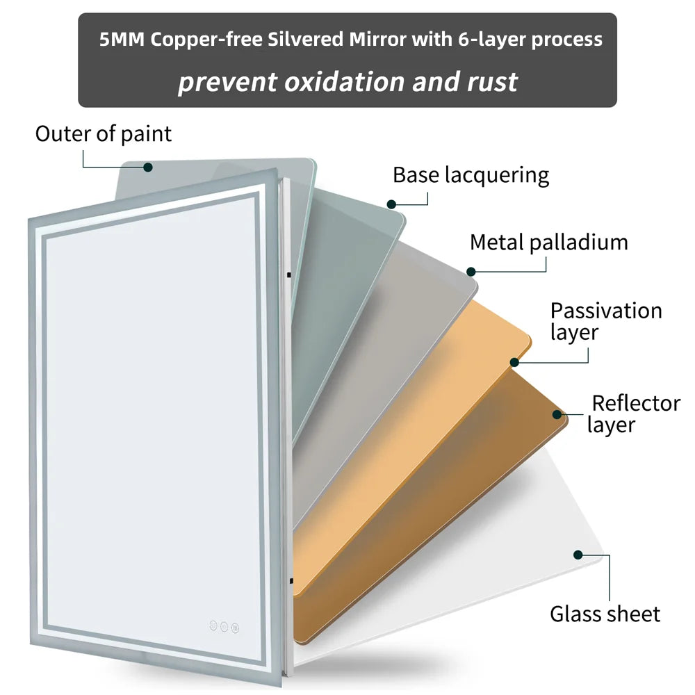 LUVODI LED illuminated bathroom mirror with defog feature, frameless design, adjustable brightness for bathroom or shaving use