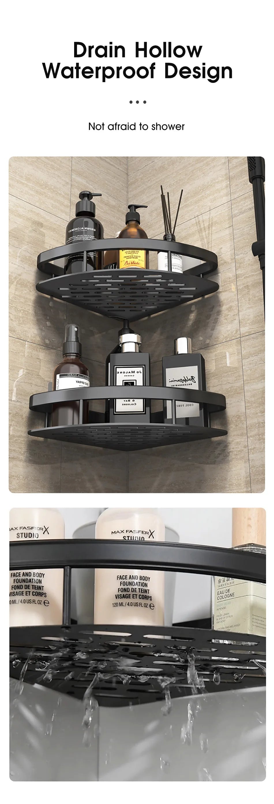 Wall-mounted bathroom storage shelf by WinniHouse, shower organizer for shampoo and bathroom accessories, ideal for bathroom organization.