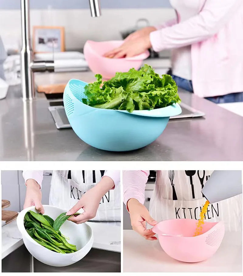 Plastic rice strainer and kitchen colander by WinniHouse, ideal for washing rice, fruits, and vegetables in the sink.