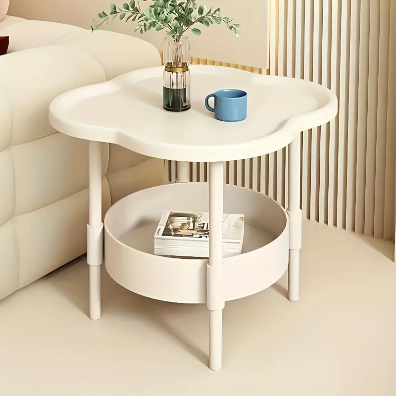 Round modern elegant side table with storage shelf, lightweight design suitable for living rooms and bedrooms, by WinniShop.