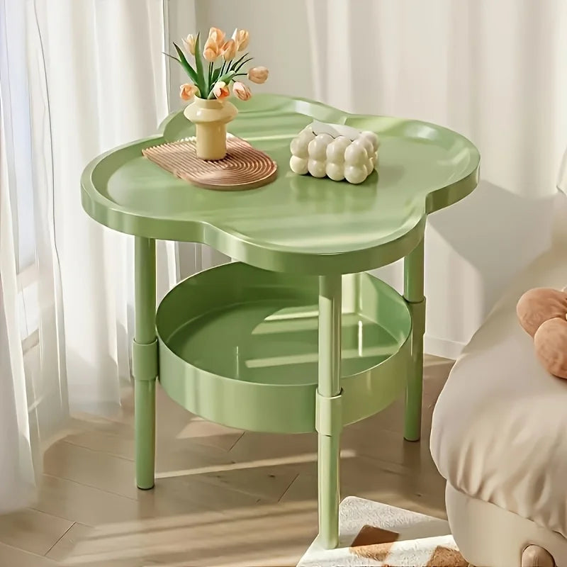 Elegant round modern side table by WinniShop with storage shelf, lightweight design for living room or bedroom.