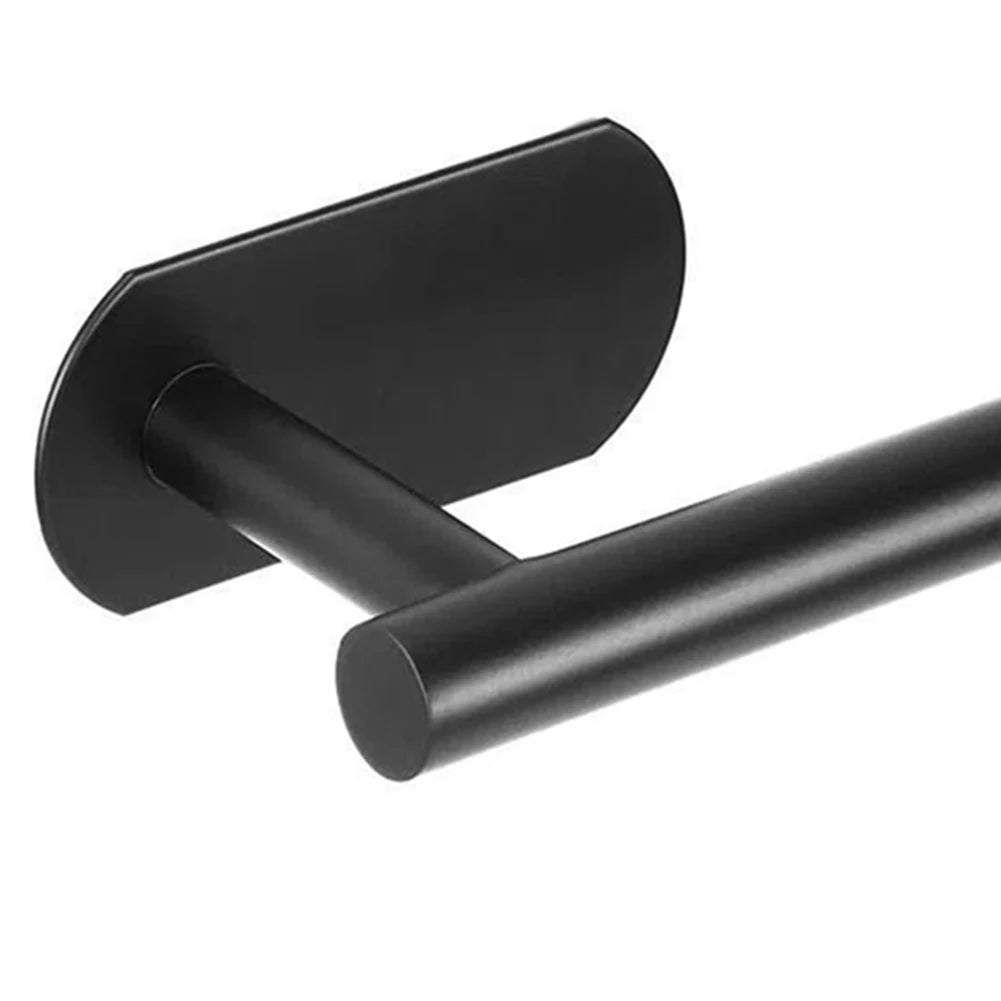 WinniHouse stainless steel wall-mounted toilet paper holder with adhesive backing, bathroom organizer, no drilling, towel storage.