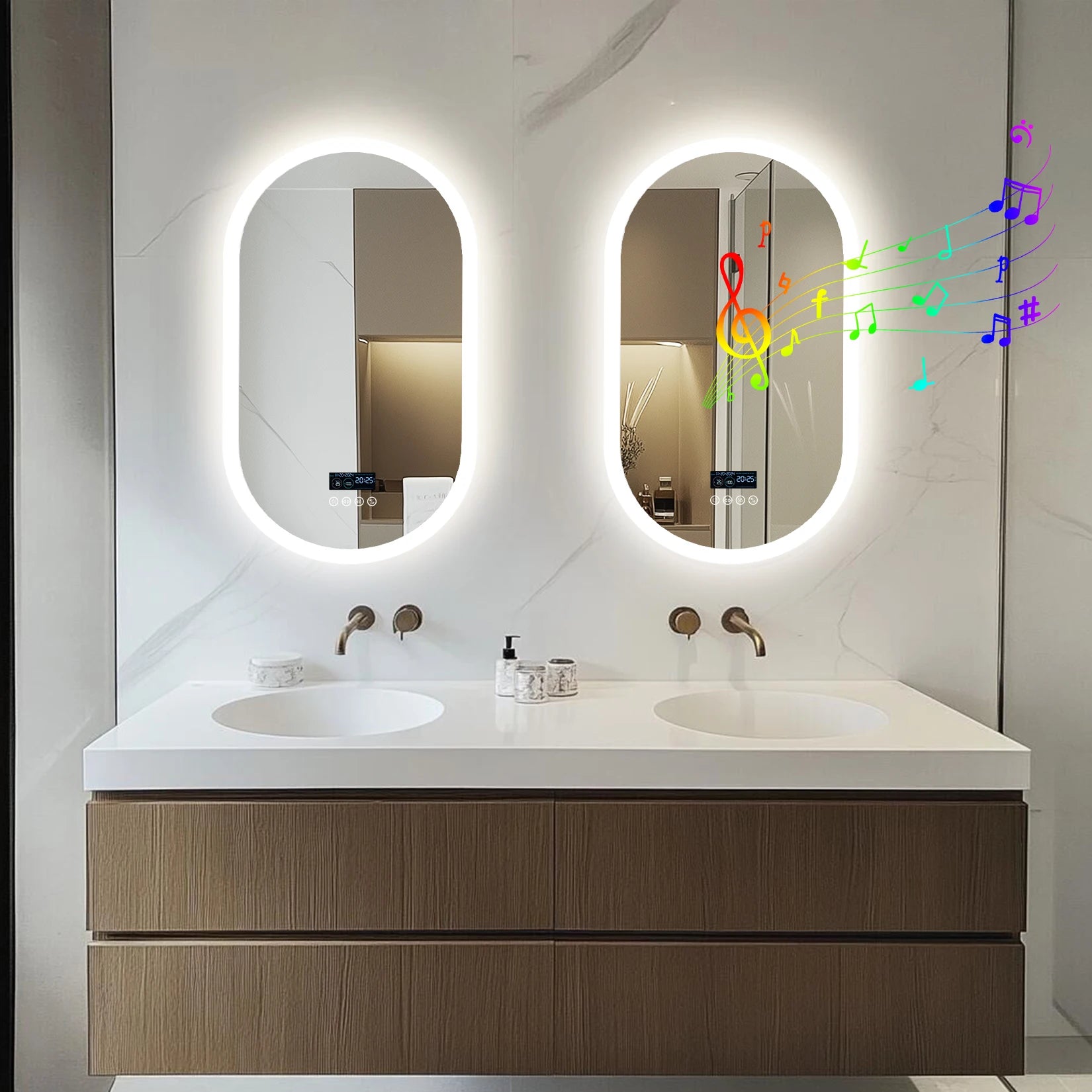 Oval LED bathroom mirror with Bluetooth speaker, digital display, wall-mounted, 80/120 cm, smart makeup and vanity mirror by WinniShop