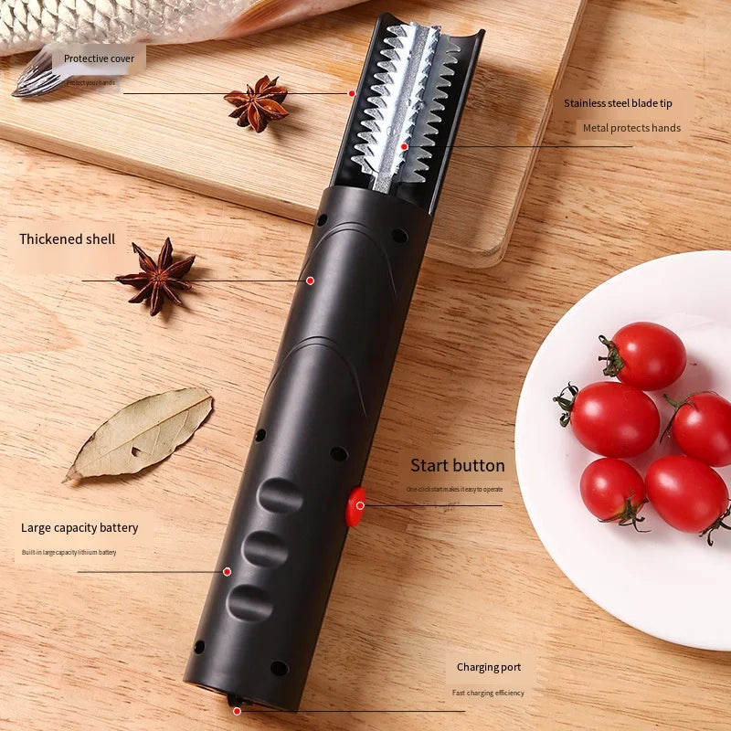 Portable waterproof electric fish scaler by WinniHouse, featuring a compact design with a safety handle for easy fish cleaning.