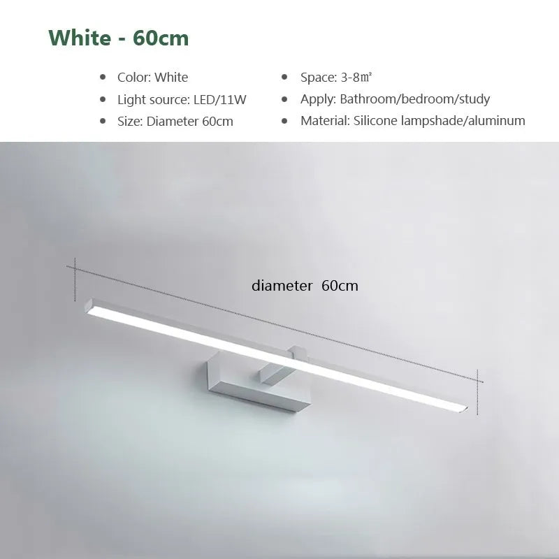 Modern black and white LED wall light for bathroom mirrors, waterproof wall lamp ideal for makeup and interior bathroom lighting