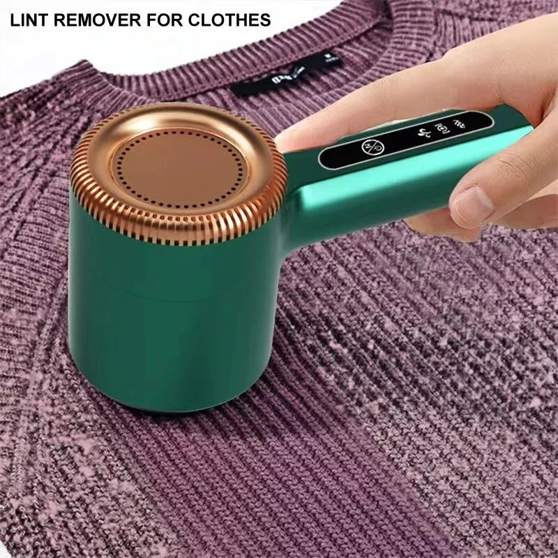 Portable electric lint remover from WinniShop for clothing, featuring a rechargeable design, suitable for sweaters and plush fabrics.
