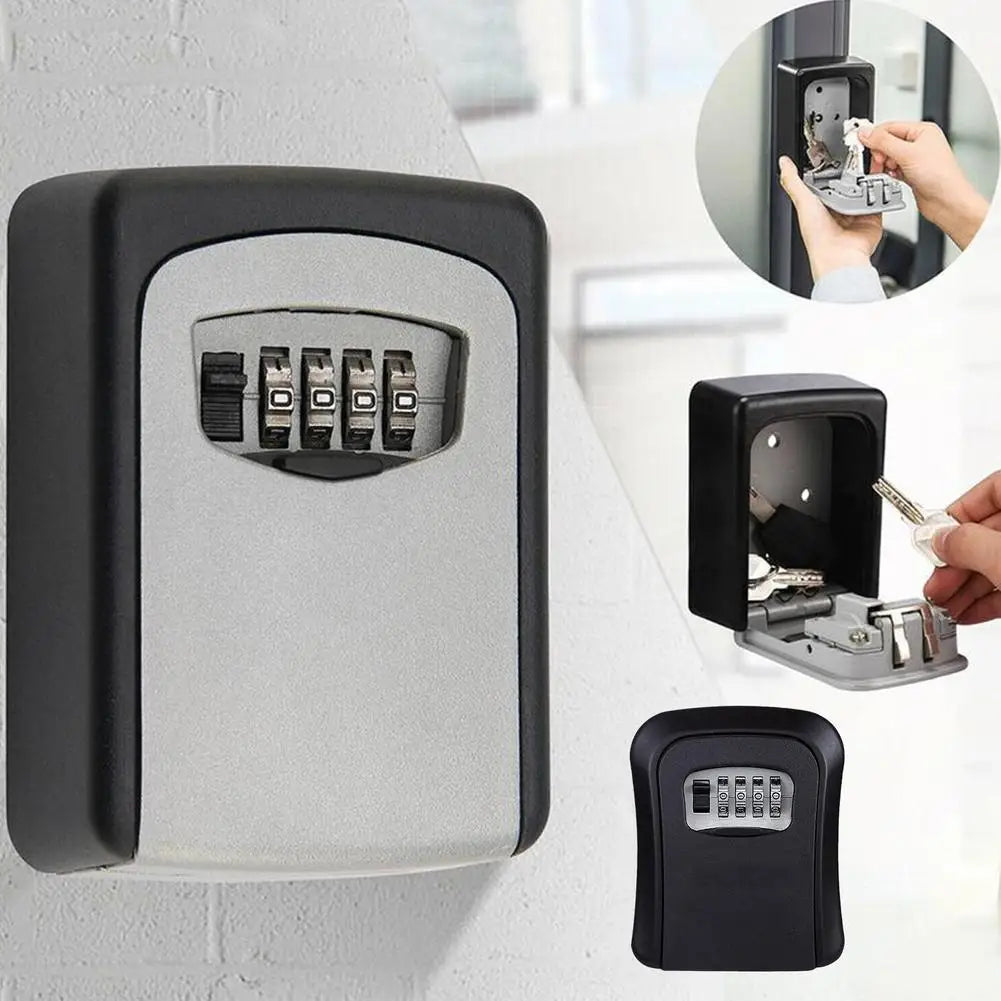 WinniHouse HEE RAK key lock box with 4-digit combo, metal ABS case, wall-mounted security storage for keys and valuables.