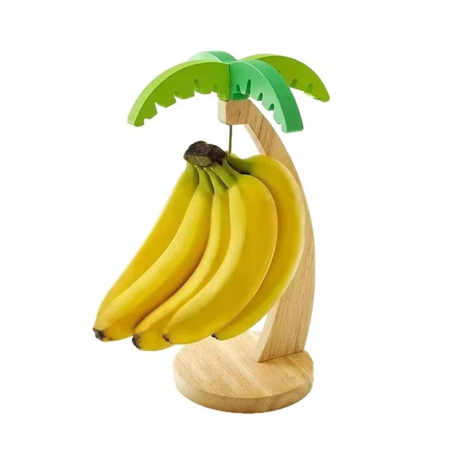 Wooden hanging kitchen shelf in banana shape by WinniHouse, featuring a natural finish and compact design for kitchen organization.